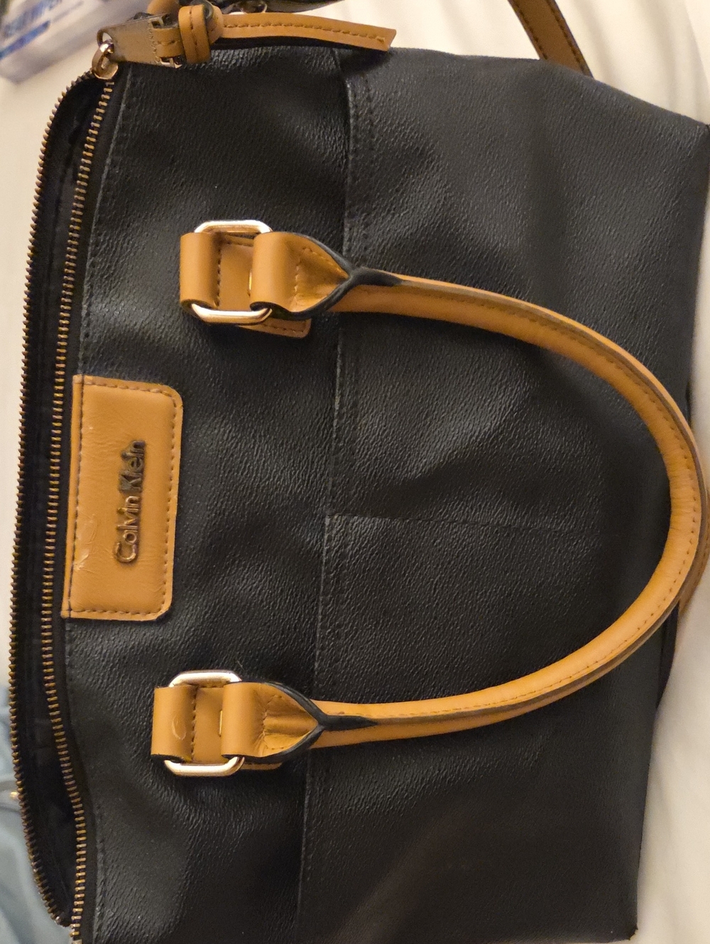 Calvin Klein Black and Tan Leather Tote